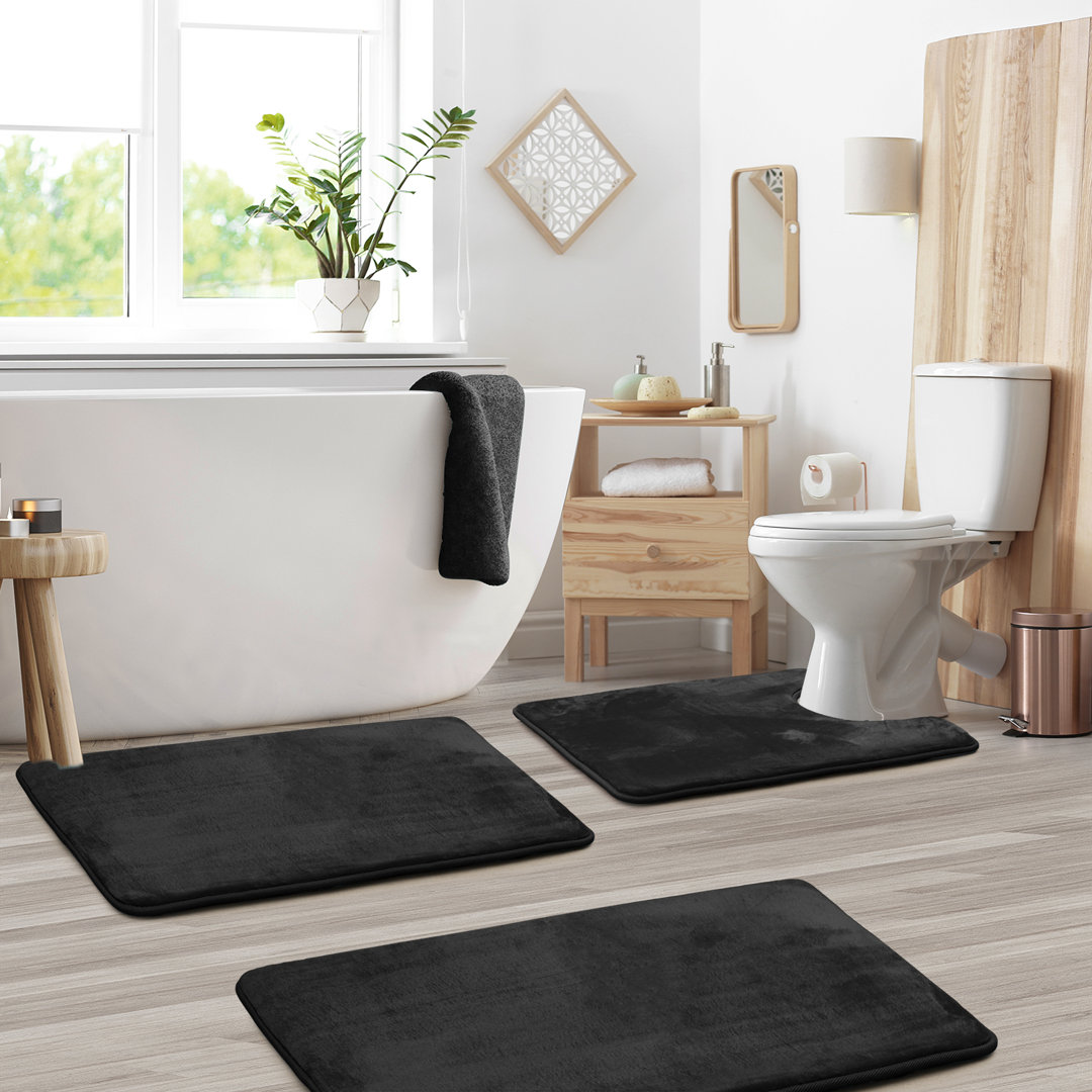 Aighan 3 Piece Ultra Soft and Absorbent Memory Foam Bath Rug Set with Non-Slip Backing